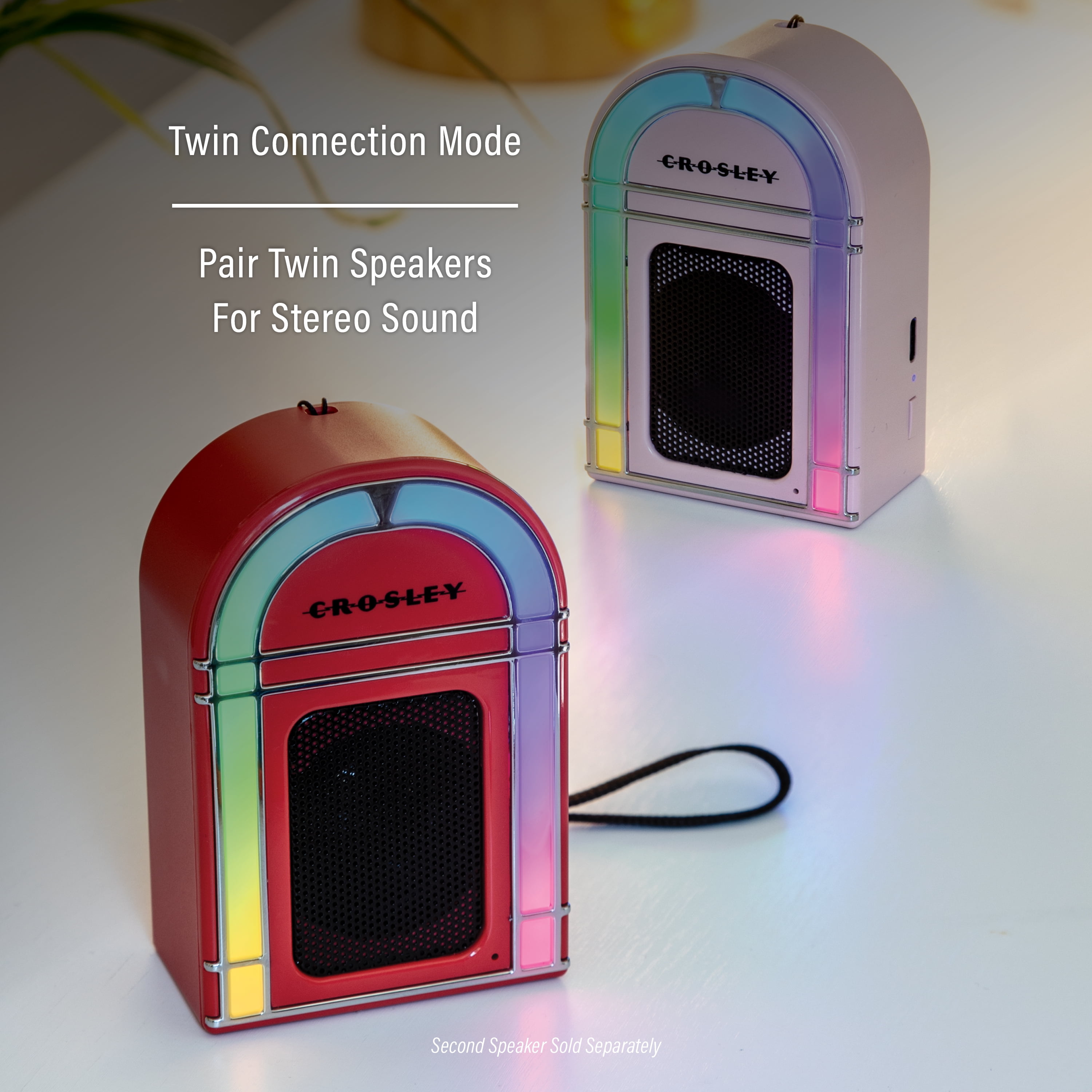 Crosley Mini Jukebox Retro Portable Bluetooth Speaker with LED Lights and Microphone, Vintage
