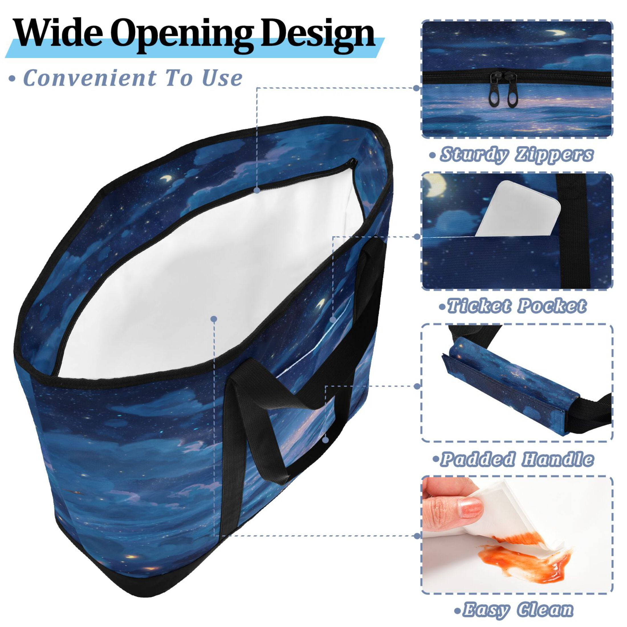 Large Hand-held Ice Pack Picnic Bag Insulation and Refrigeration Suitable for Shopping Picnics and Camping Blue Night Sky