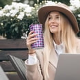 thumbnail image 5 of 20oz Coffee Tumblers Pink Purple Checkered Pattern Stainless Steel Vacuum Insulated Travel Tumbler Coffee Cups Mug with Lid and Straw with Cleaning Brush for Cold & Hot Drinks, 5 of 5