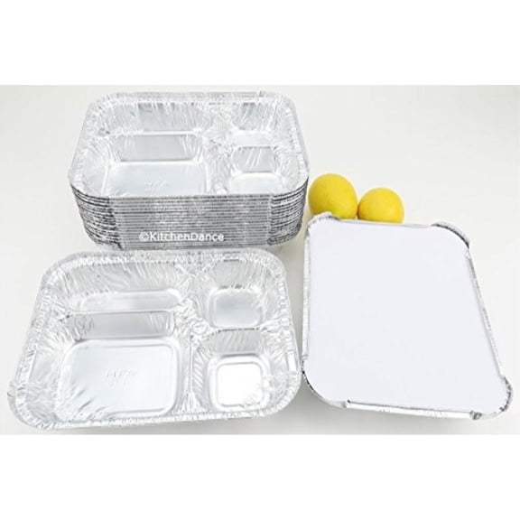 Disposable Aluminum 4 Compartment T.V Dinner Trays with Board Lid by Handi-Foil #4145L (10)
