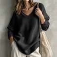 thumbnail image 4 of Hsovts Women Oversized Deep V‑Neck Chunky Knit Sweater Drop‑Shoulder Long Sleeve Multi‑Color Cozy Fall Winter Pullover Black L, 4 of 4