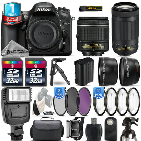 Nikon D7200 DSLR Camera + 18-55mm VR + Nikon 70-300mm + 1yr Warranty - 64GB (Nikon D7200 Best Deal)