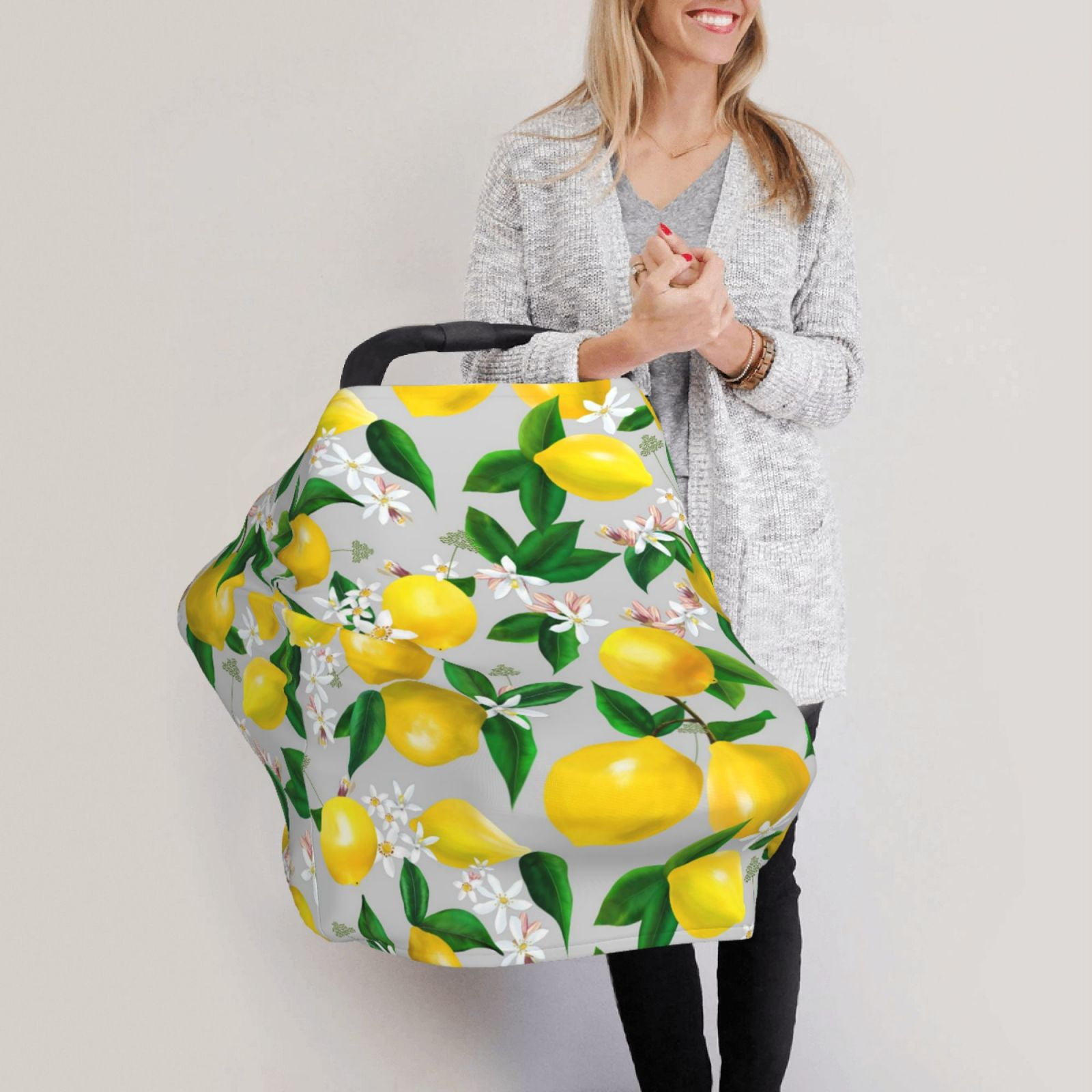 Fotbe Lemon Seamless Pattern Oil Painting Effect Pattern Car Seat Covers for Babies, Nursing Breastfeeding Cover Infant Carseat Canopy, Soft Stretchy Carrier Cover