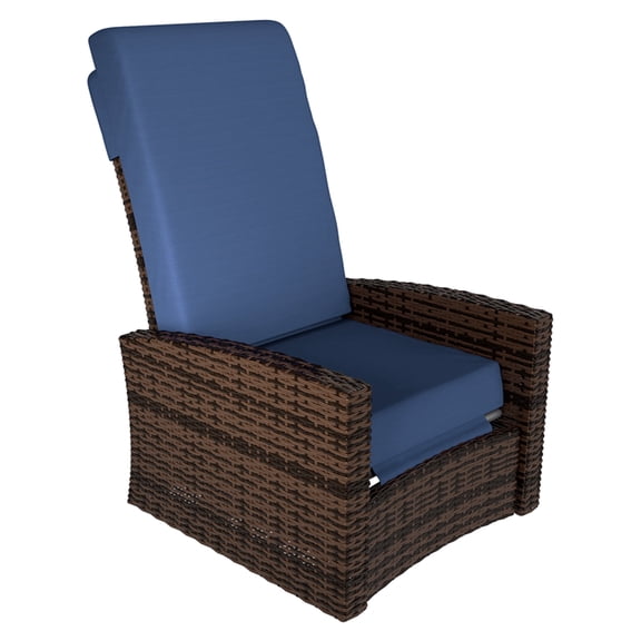 Outdoor Wicker Swivel Recliner Chair, 360° Rotating Patio Recliner with Footrest, Water-resistant Cushions, Dark Blue, for Patio, Backyard, Poolside Relaxation