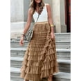 thumbnail image 5 of Women'S Long Maxi Tulle Skirts A Line Ruffle High Waisted Tiered Layered Mesh Tutu Skirt Petticoat Khaki S, 5 of 8
