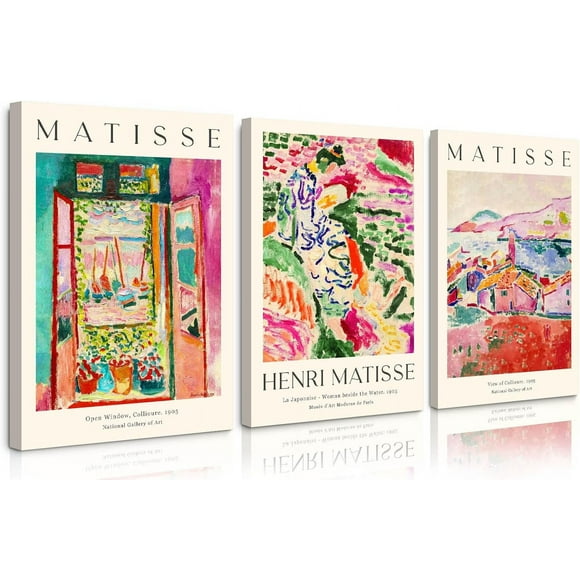 TRAHOO-Henri Matisse Wall Art Decor Abstract Canvas Wall Art Aesthetic Picture Pink Matisse Poster Landscape Prints Vintage Flower Painting for Bedroom Living Room 12x16x3 Inch Framed