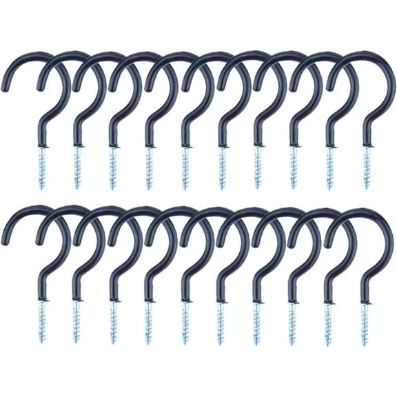 20 Pcs 2 Inch Screw Hooks, Vinyl Ceiling Hooks for Hanging Plants Cups Lights and More, Indoor and Outdoor Use, Black