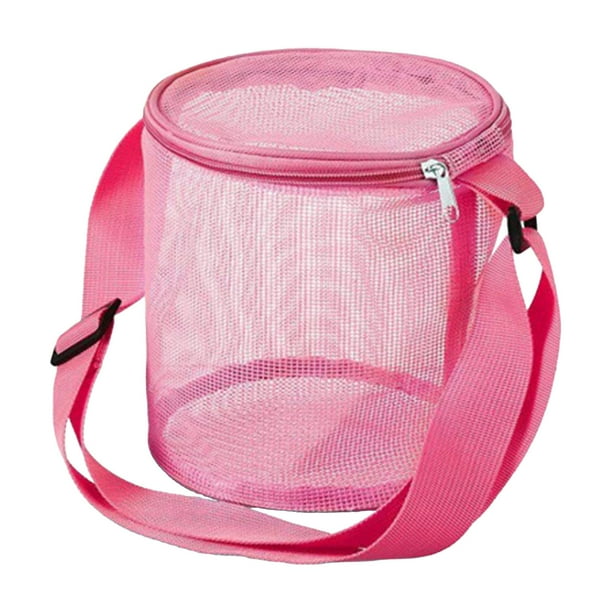 Cubo de almacenamiento duradero de malla para playa con asa ajustable para recoger juguetes. Rojo