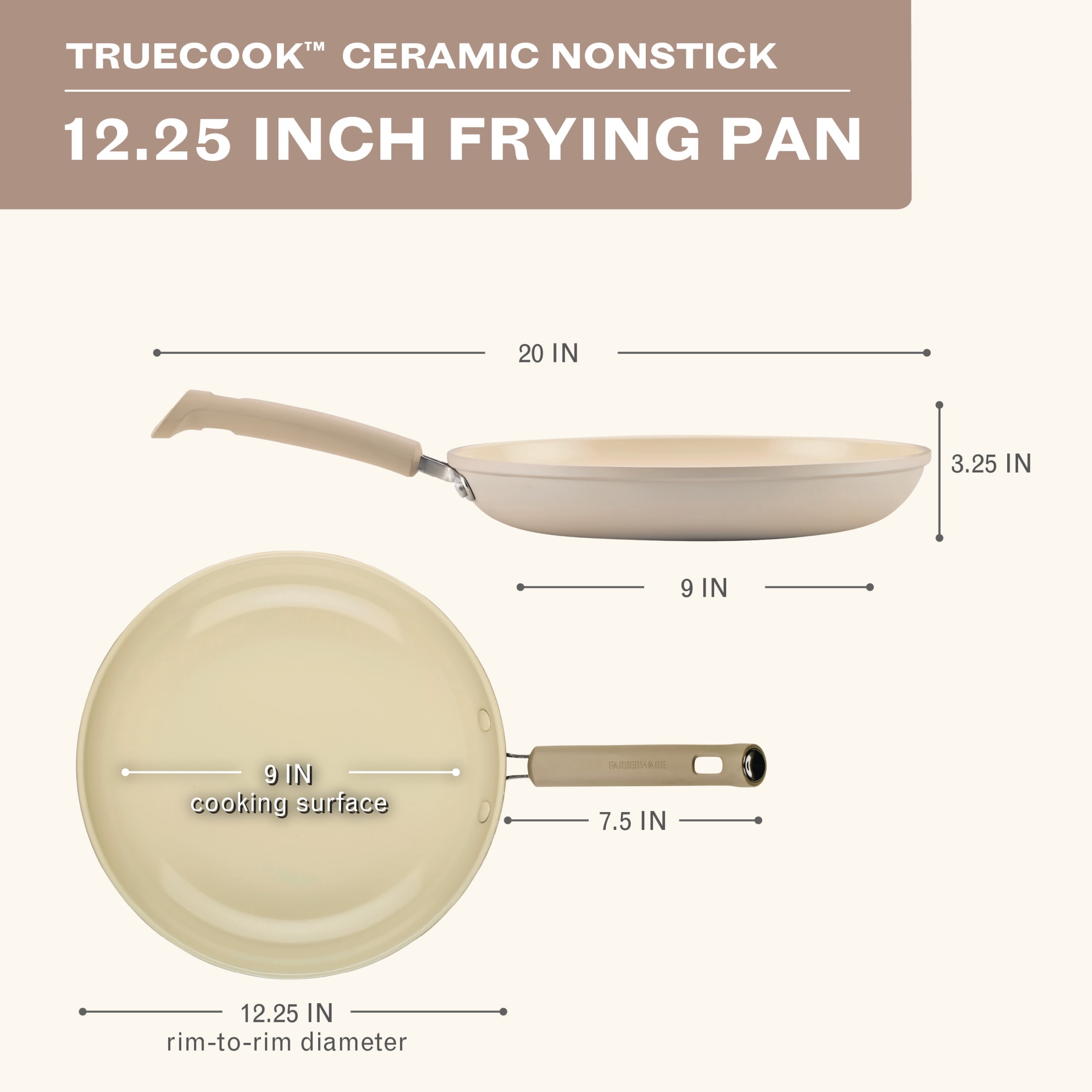 Farberware TrueCook 12.25-Inch Ceramic Nonstick Frying Pan, Dishwasher and Oven Safe, Taupe