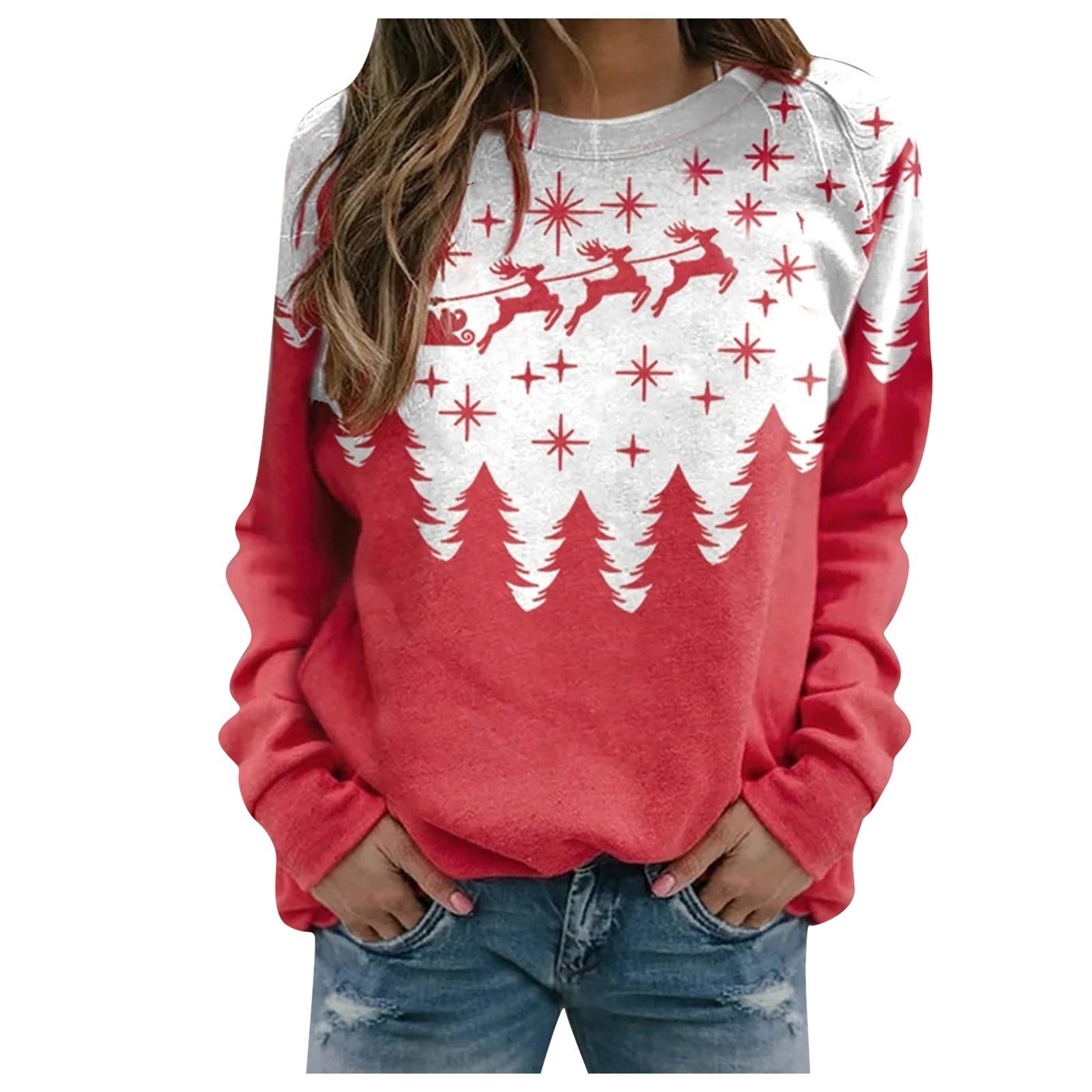 Christmas Sweater for Women Ugly Santa Snowflake Wine Glass Graphic ...