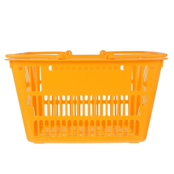 TEHAUX Orange Plastic Shopping Storage Basket with Double Handles Portable Sundries Organizer for Home