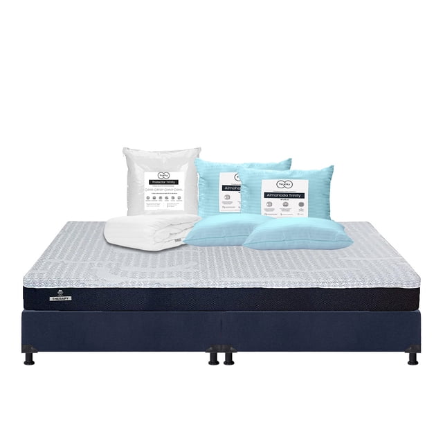 Colchón King Size Therapy Spring Air + Box + 2 Almohadas Trinity + Protector de Colchón Trinity