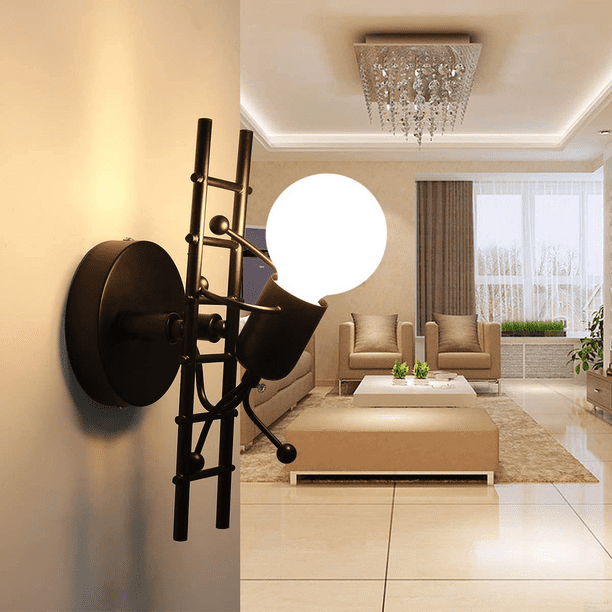 Lámpara de pared Retro creativa de dibujos animados para hombre pequeño columpio pequeño Iron Man dormitorio Deco lámparas de noche artísticas