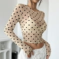thumbnail image 5 of Lace Mesh Sheer Long Sleeve Tops for Women Polka Dot Casual Spring And Summer Fitted Tight T Shirts Blouses Beige S, 5 of 9
