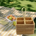 thumbnail image 5 of HmNPlay Handwoven Rattan Utensil Caddy with 4 Compartments - Portable Silverware Basket for Picnics, Flatware Organizer, Kitchen Storage, Farmhouse Decor, 5 of 7