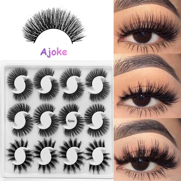 Kiplyki 12Pairs Natural Long Thick Black False Eyelashes Charming Eye Lashes Makeup