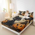 thumbnail image 4 of jejeloiu Horror Pumpkin Twin Sheet Sets,Halloween Theme Twin Fitted Sheet,Black Cat Flat Sheet For Boys Girls,Breathable Home Decor,3-Piece, 4 of 7