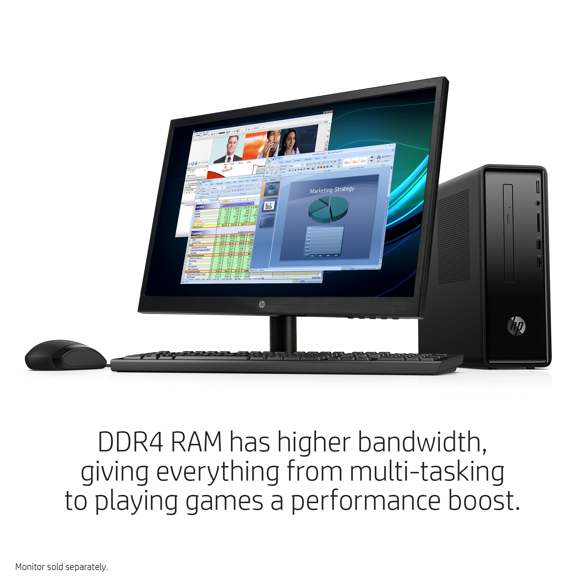 HP Slim 290-p0043w, Intel Celeron G4900, 4GB RAM, 500GB HDD, Windows 10 Home