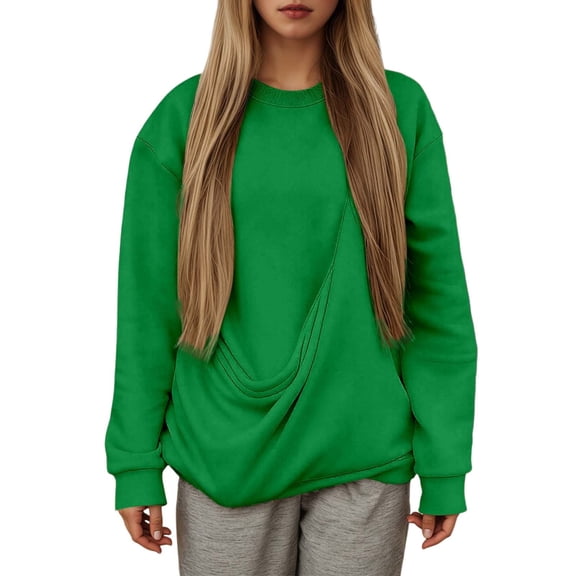 Wang6 Hoodless Sweatshirt with Front Pocket for Small Pets Soft Loungewear Solid Long Sleeve Pullovers Loose Fit Tops Green M