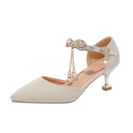 

HMOONORY Big Girl Girl Closed Toe Pointed Toe Princess Shoes Fine Flash Hook Buckle Girls Fine Heel High Heels