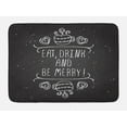 thumbnail image 1 of Eat Drink and Be Merry Bath Mat, Inspiration Calligraphy on Grunge Chalkboard Coffee Hearts, Plush Bathroom Decor Mat with Non Slip Backing, 29.5" X 17.5", Charcoal Grey White, by Ambesonne, 1 of 2