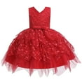 thumbnail image 2 of NAISIBABY Girls Princess Dress, Floral Bow Sequin Mesh Sleeveless Wedding Birthday Party Dress Red 1T, 2 of 5
