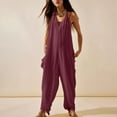 thumbnail image 2 of Maean Women's Cotton Linen Jumpsuit Casual Sleeveless V Neck Rompers Wide Leg Loose Tank Top Pants with Pockets, 2 of 7