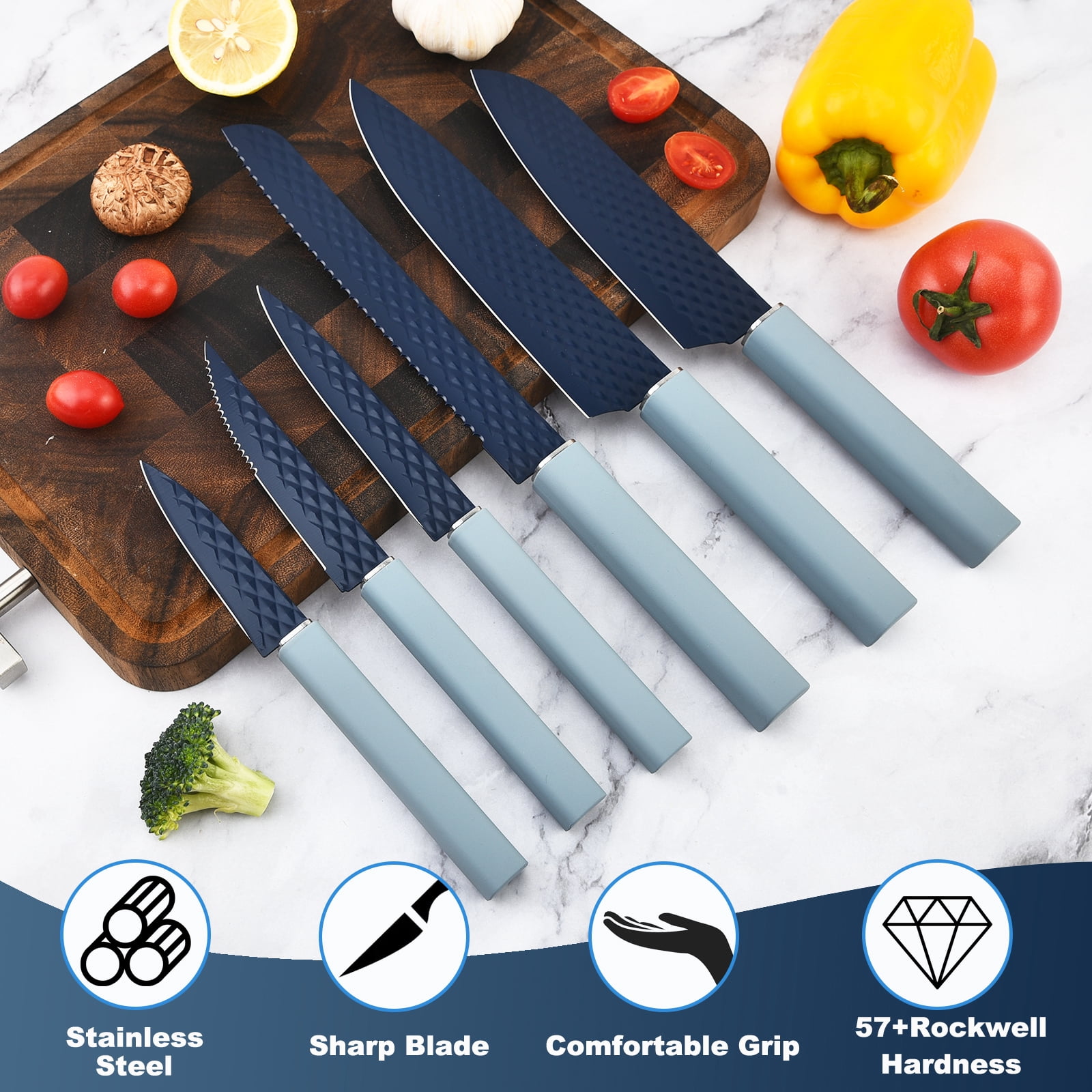 In-Drawer Kitchen Knife Set, 12 Pieces Knife Block Set with In-Drawer Knife Organizer, Sharp & Non-stick Stainless Steel Chef Knife Set, Kitchen Knives Set for Kitchen Home Apartment