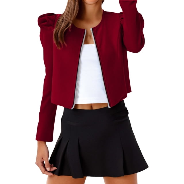 Liquidation de Chemises pour Femmes Chemises pour Femmes en Mélange Couleur Unie Col Rond Fermeture Éclair Veste Bouffante à Manches Longues pour Femmes