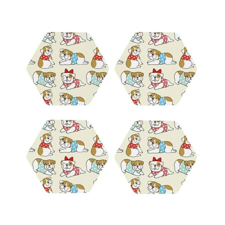 

Junzan Cute Bull Dog Print Coasters for Drinks - Leather Coasters Set of 4 for Coffee Table for Housewarming/Kitchen/Bar/Decor-Hexagon