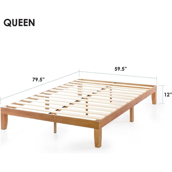 Naturalista Classic 12 Inch Solid Wood Platform Bed Frame Size with Wooden Slats No Box Spring Needed Easy Assembly Pine