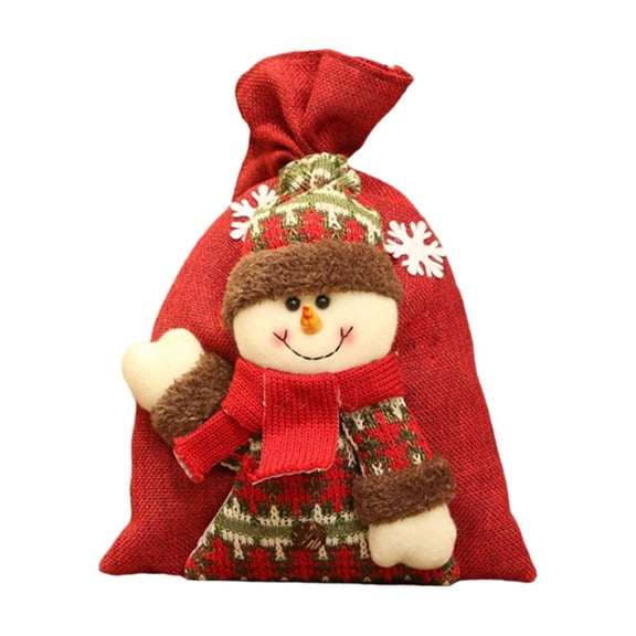 BinKFF Christmas Burlap Gift Bags with Drawstring Large Christmas Gift Bags Snowman Reindeer Santa Claus Sack Holiday Bags for Candy Treat Goodie Wrapping(11.8 x 7.8 Inch)