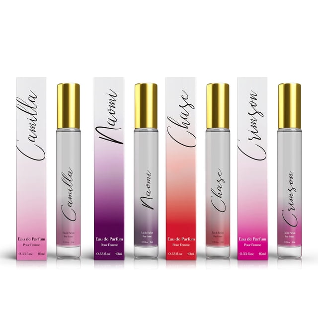 Rollerball Regal Fragrances for Women - juego de 4 - Naomi Camilla Chase y Crimson - INSPIRADO en BRIGHT CRYSTAL JADORE BACARAT RUGE 540 FLOWRBOM - (0,33 fl oz/10 ml) cada uno