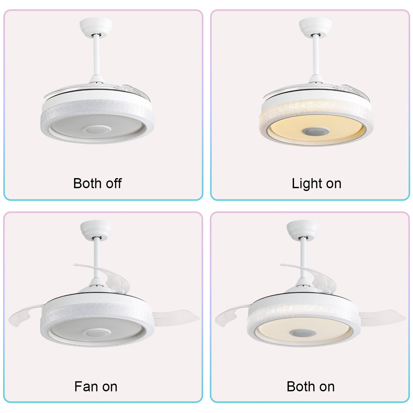"Sofucor 42"" Retractable Ceiling Fan with Dimmable Lights, Bluetooth Speaker, Remote Control for Bedroom, Kitchen"