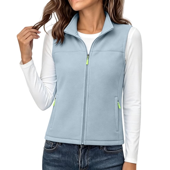 IUYRTFE Women's Lightweight Fleece Zip Up Vest Stand Collar Sleeveless Jacket with Pockets for Outdoor Warmth