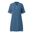 thumbnail image 5 of Asgosdo Dresses for Women Cotton Short Sleeve Botton Loose Fit Casual Comfy Midi Dress with Pockets, 5 of 5