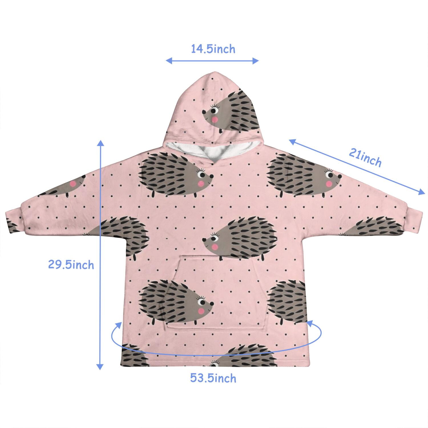 Pink Hedgehog Pattern Blanket Hoodies for Kids 6-13YR Oversize Wearable Blanket Hoodies for Boys Girls Teens