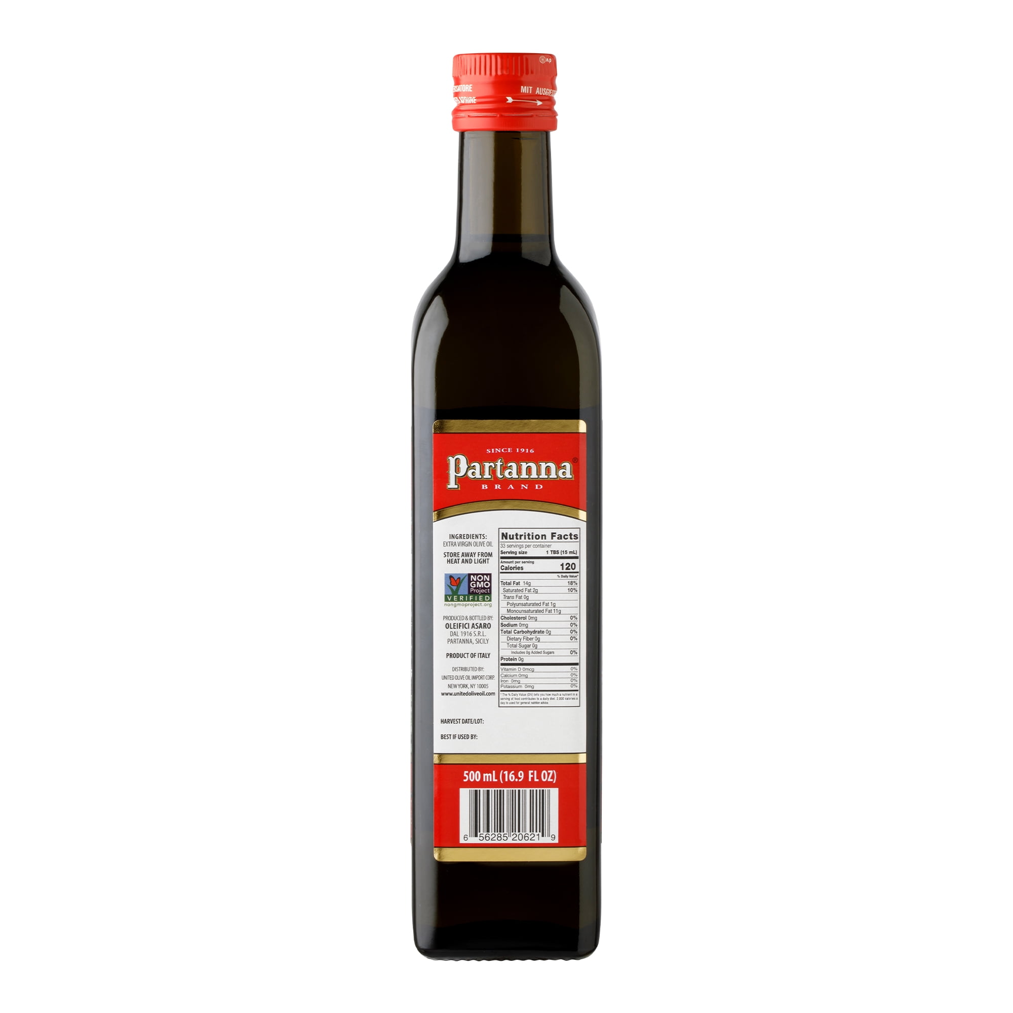Partanna Robust Extra Virgin Olive Oil - Premium 100% Castelvetrano Oil - High Polyphenol - First Cold Pressed - Early Harvest in Sicily - Award Winning Italian EVOO-Monovarietal - 16.9oz-500ML-Glass