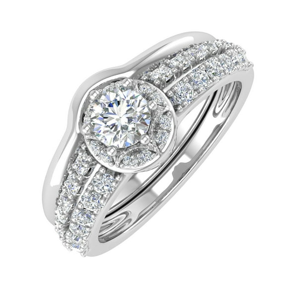 Diamond Halo Bridal Ring Set in 14K White Gold (5/8 cttw) (Ring Size 8.5) (I1-I2 Clarity)