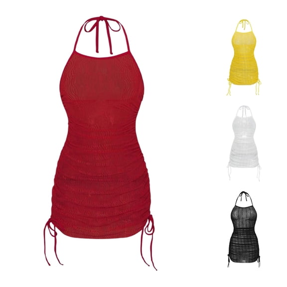Women's Solid Color Swim Cover Up Dress with Beach Mesh Skirt Sarong Swimsuit Cover Ups for Women L