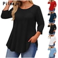 thumbnail image 6 of Pileajo Plus Size Tops for Women Spring Summer 3/4 Sleeve Round Neck Loose Tunics Dressy Casual Floral Top, 6 of 7