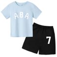 thumbnail image 3 of Ropa de bebé con estampado de letras para niños y adolescentes, conjunto de camiseta y pantalones cortos de verano de 2 piezas, conjunto informal de manga corta para niños y niñas, 3 of 5