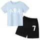 thumbnail image 3 of Ropa de bebé con estampado de letras para niños y adolescentes, conjunto de camiseta y pantalones cortos de verano de 2 piezas, conjunto informal de manga corta para niños y niñas, 3 of 5