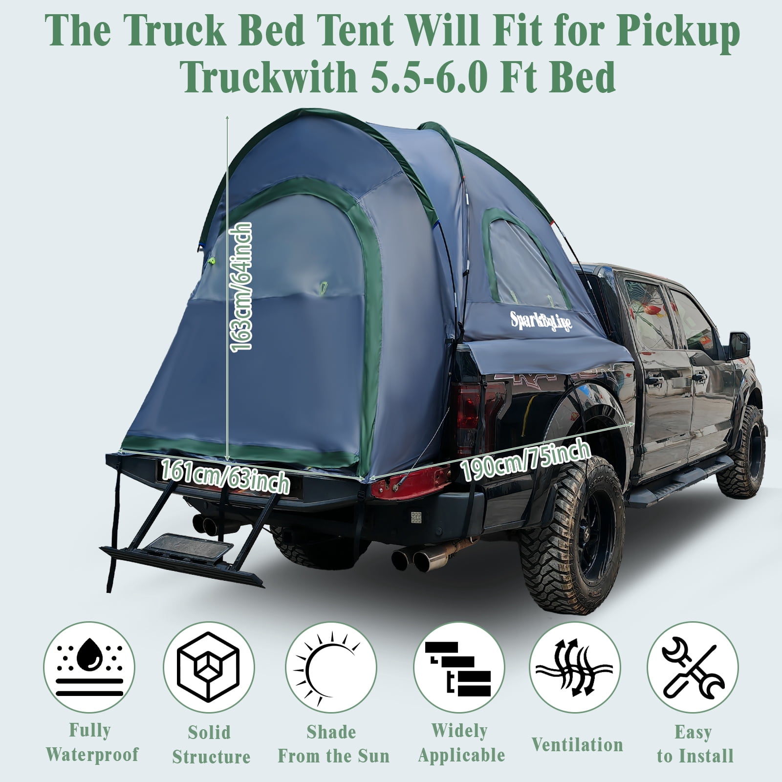 5.5-6.0 Ft Pickup Truck Bed Tent | 210D PU2000 Waterproof, 2-Person UV50+ All-Weather Camping Tent (Gray-Green)