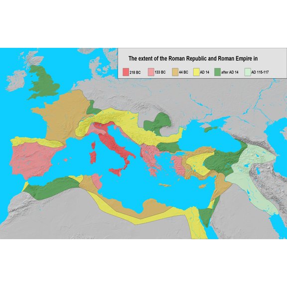 24x36 gallery poster, map of extent of the Roman Republic and Roman Empire