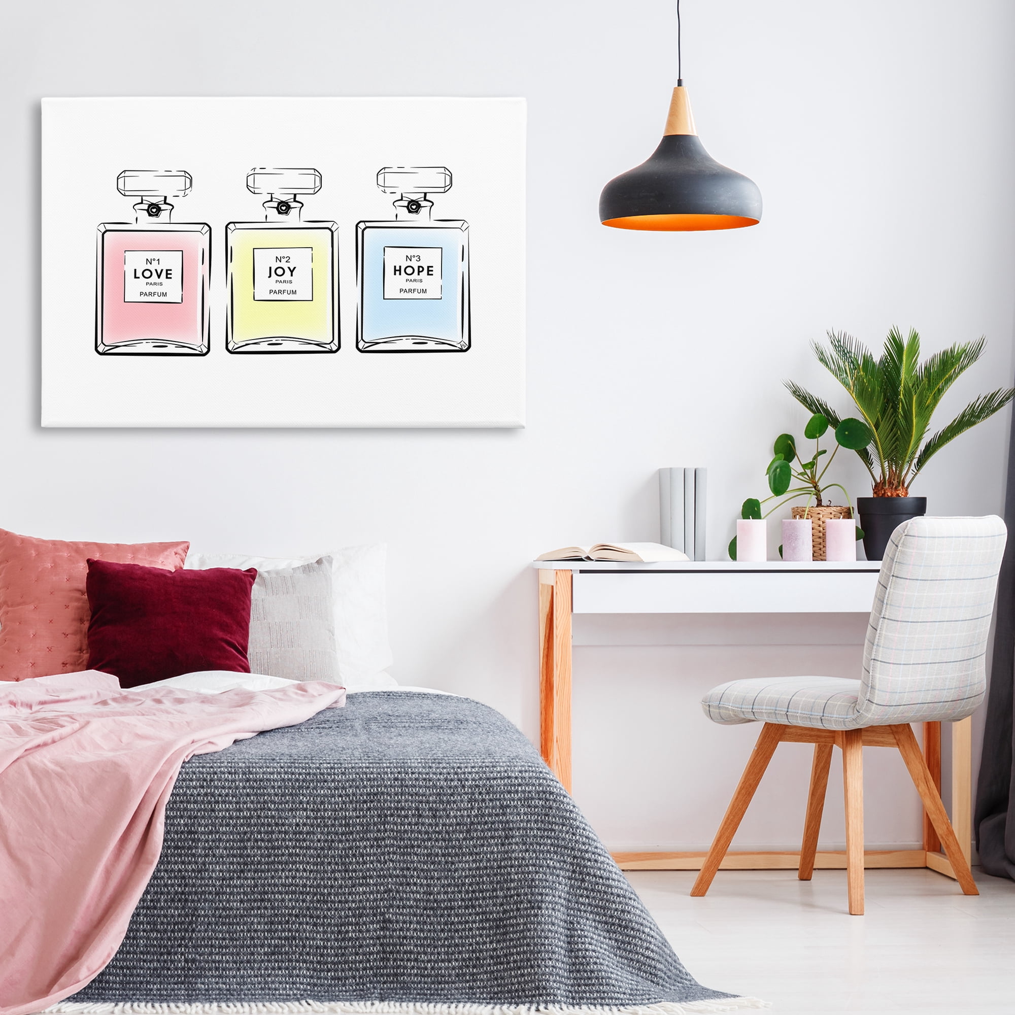 Stupell Industries Love Hope Joy Perfumes Fashion Painting Wrapped Canvas Art Print Wall Art, 45 x 30