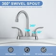 thumbnail image 6 of WOWOW 4 in. Centerset Double Handle High Arc Bathroom Faucet with Drain Kit Included in Brushed Nickel, 6 of 8