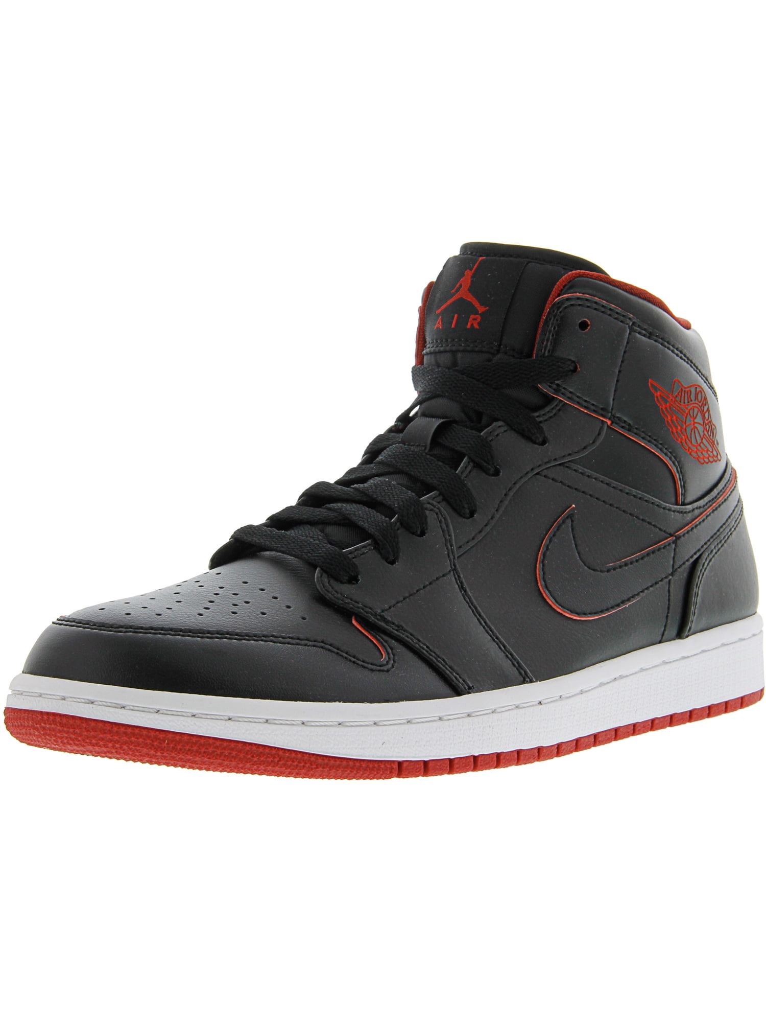 Nike Men S Air Jordan 1 Mid Black White Gym Red High Top Leather Basketball Shoe 9m