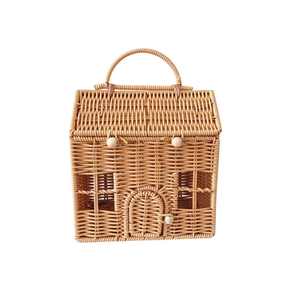 Acahhotxx Wicker Suitcase Decorative House Rattan Basket with Handle Food Storage Box for Picnics and Family Gatherings