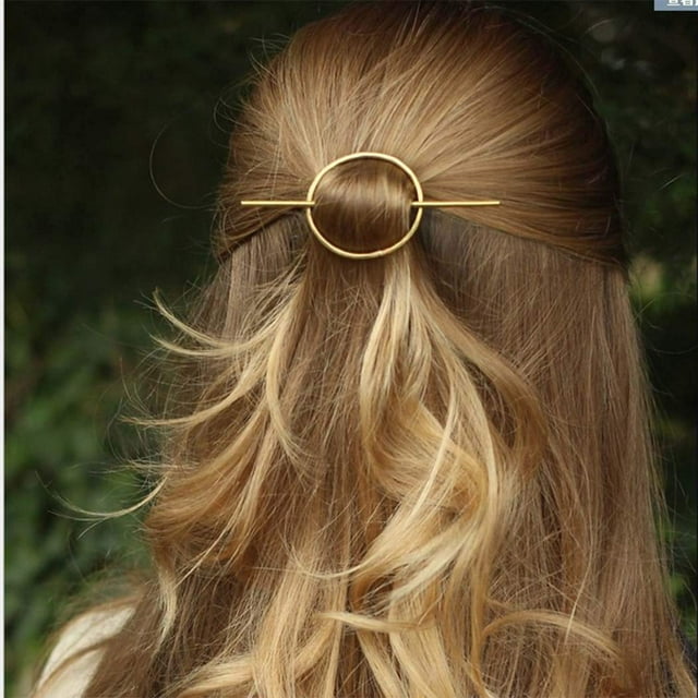 Zhuge Pinzas para el cabello redondas, pasadores para el cabello con forma de círculo hueco, accesorios minimalistas para el cabello, joyas para el cabello para mujeres y niñas (dorado)